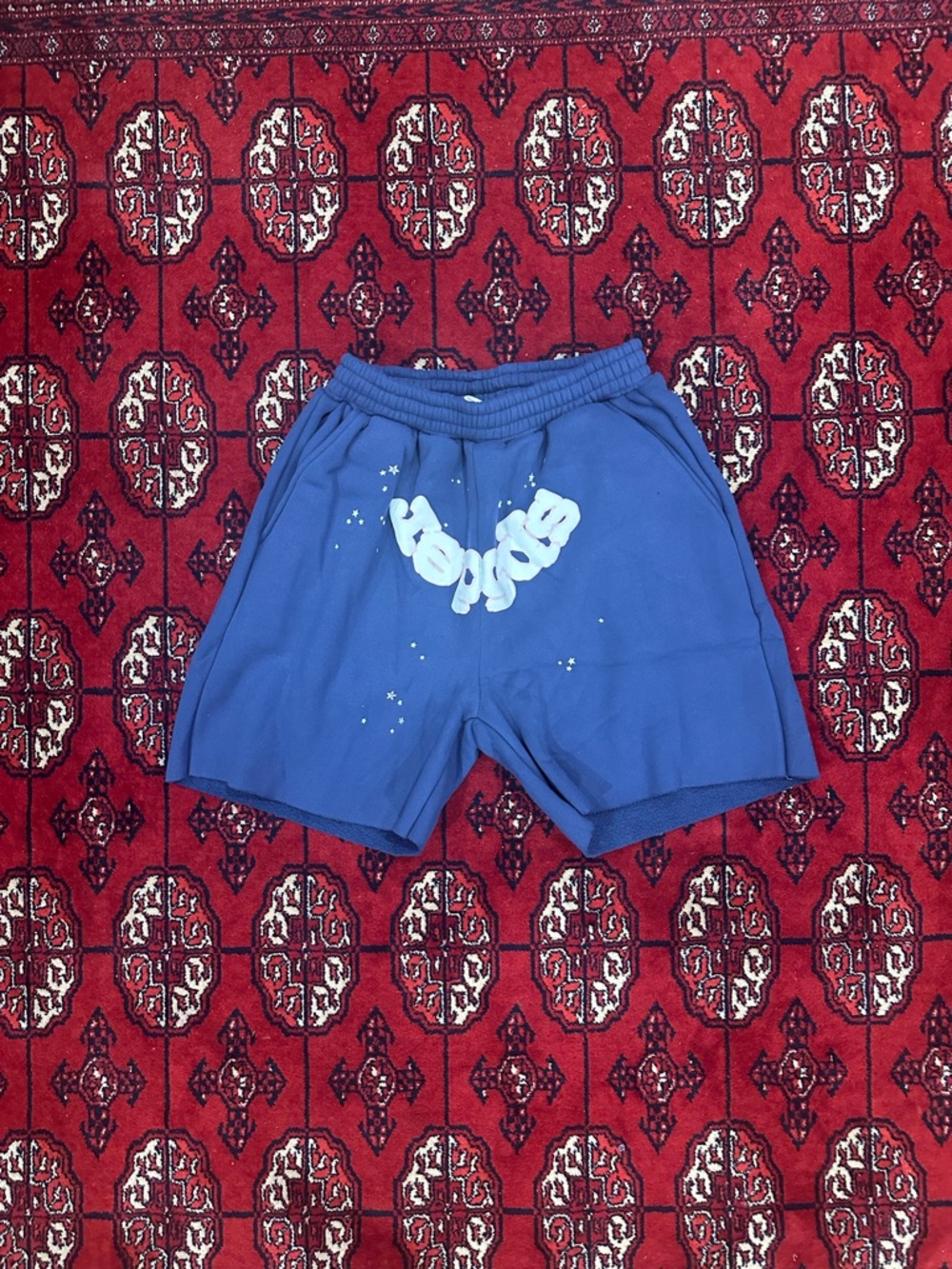 Blue (Spider) Graphic Sweatshorts with White Bubble Logo